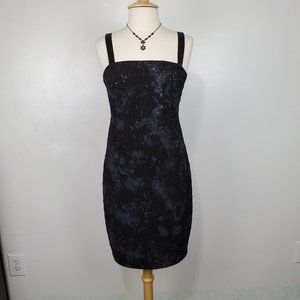 R & M Richards Black Gray Sleeveless Textured Sheath Dress With Bling Size 10